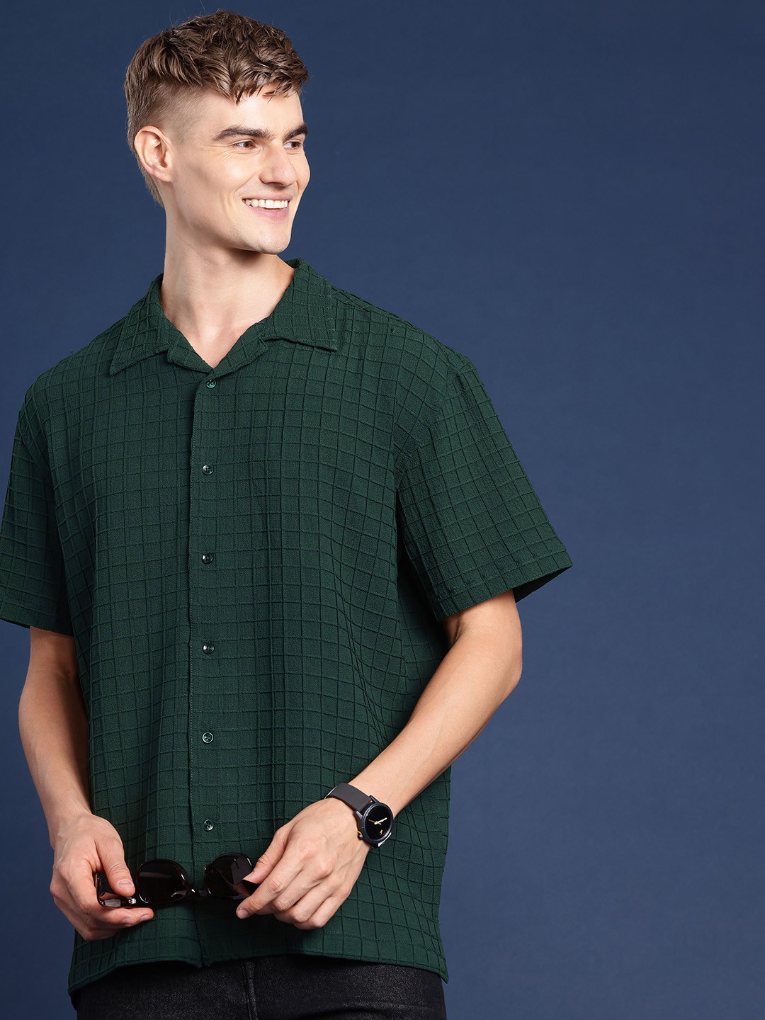 

Mast & Harbour Men Checked Casual Shirt, Green