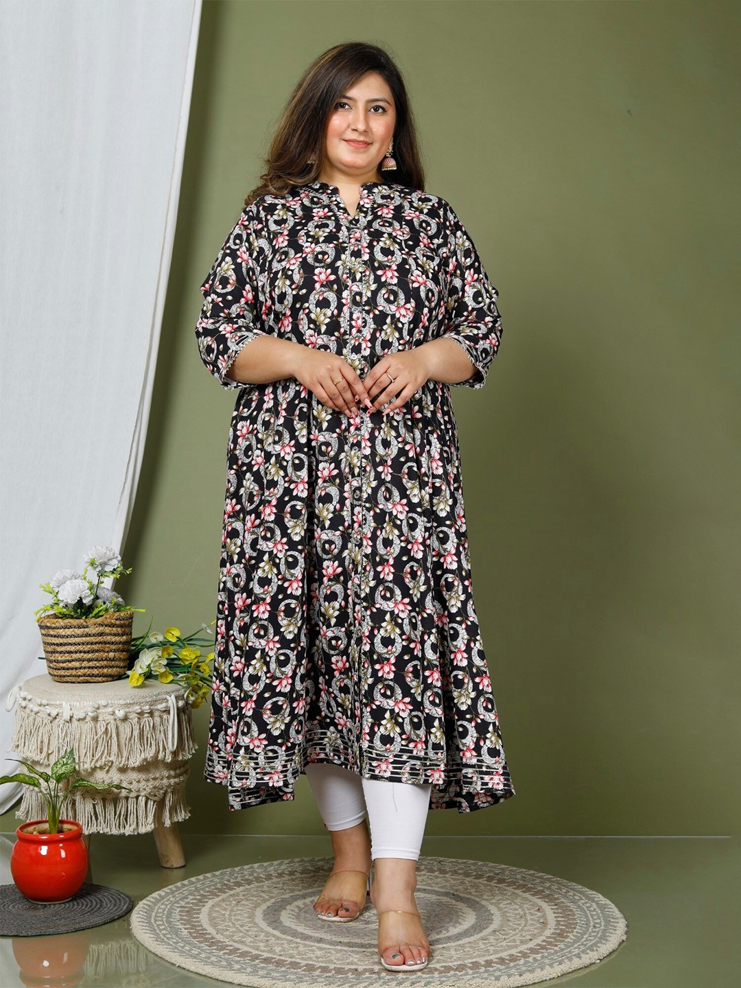 

KALINI Floral Printed A-Line Midi Dress, Black