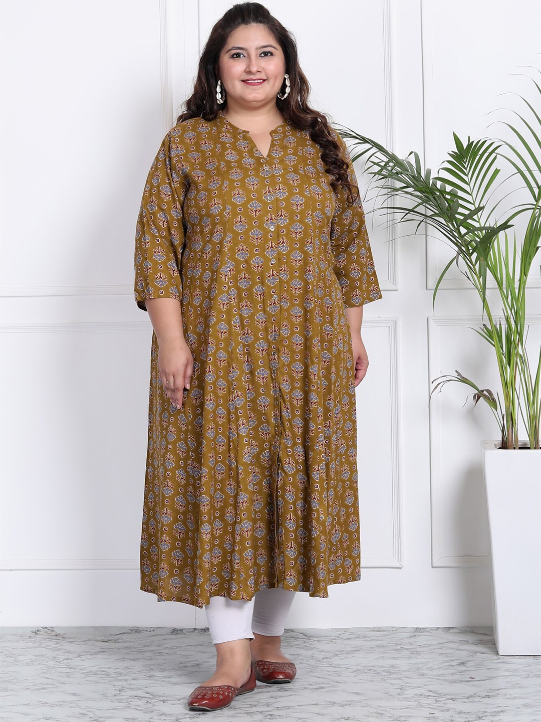 

KALINI Floral Printed A-Line Midi Dress, Mustard
