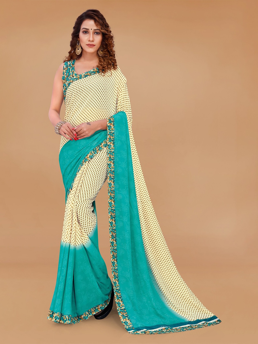 

ANAND SAREES Geometric Printed Saree, Cream