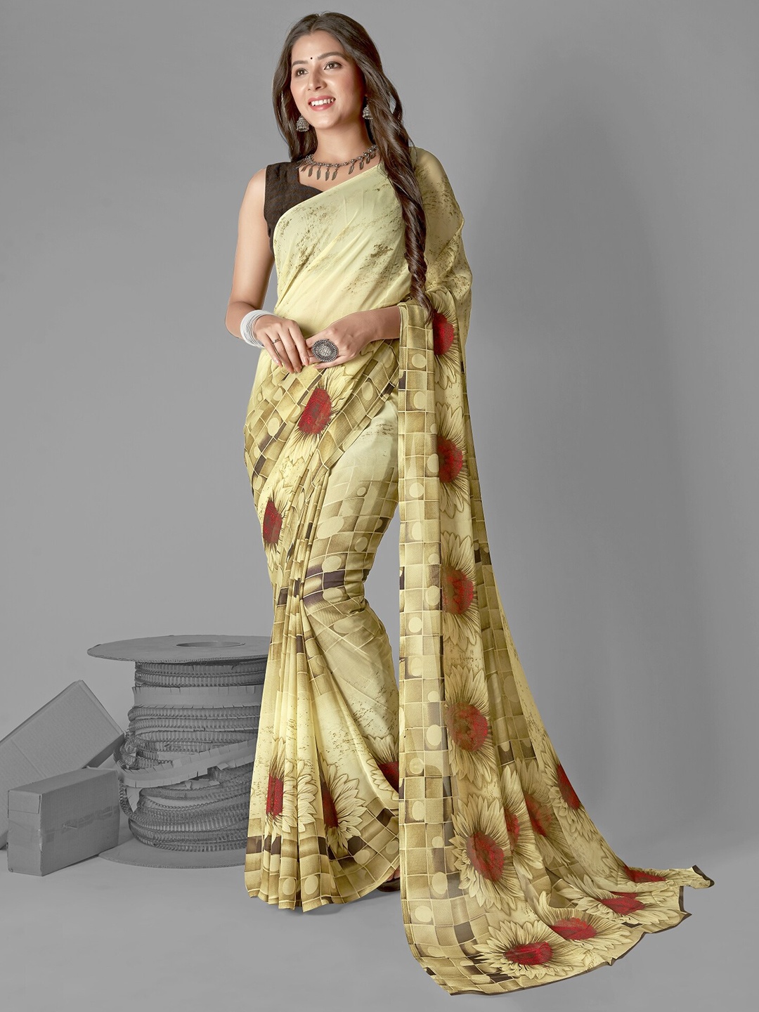 

ANAND SAREES Paisley Saree, Cream