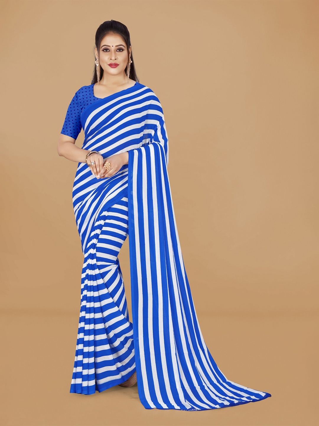 

Moda Rapido Striped Printed Saree, Blue