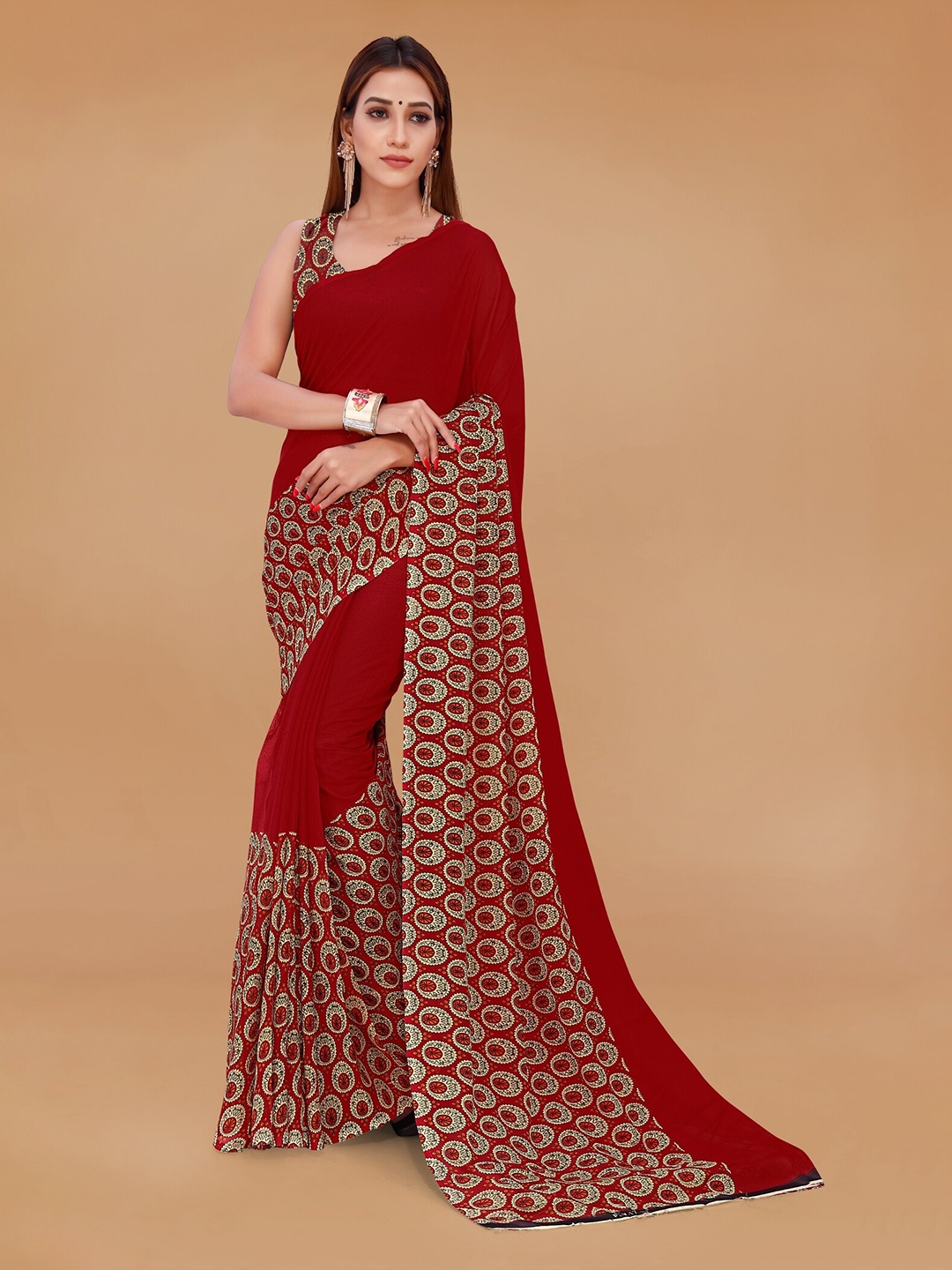 

Moda Rapido Printed Saree With Blouse Piece, Maroon