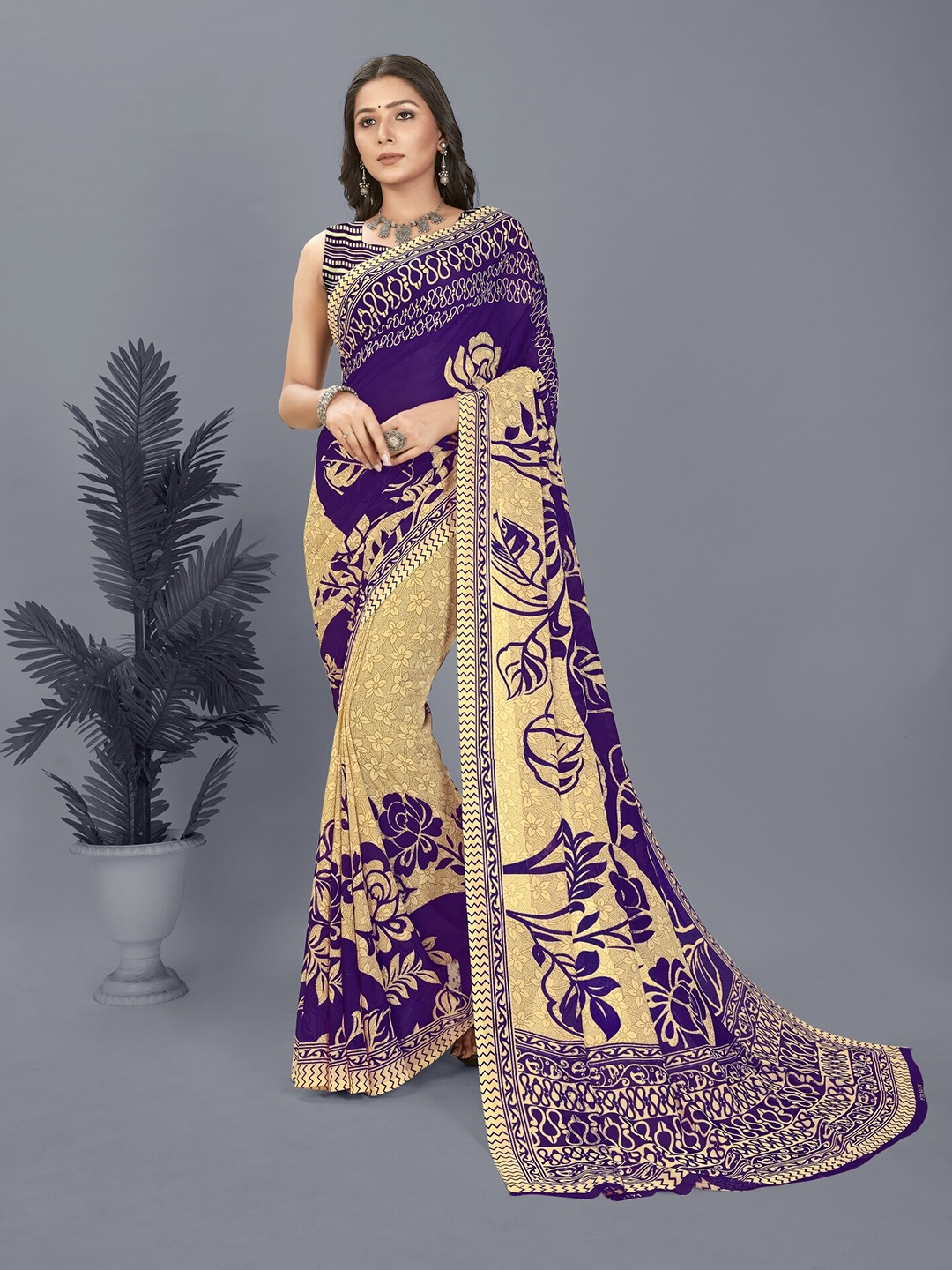 

ANAND SAREES Floral Printed Saree, Purple