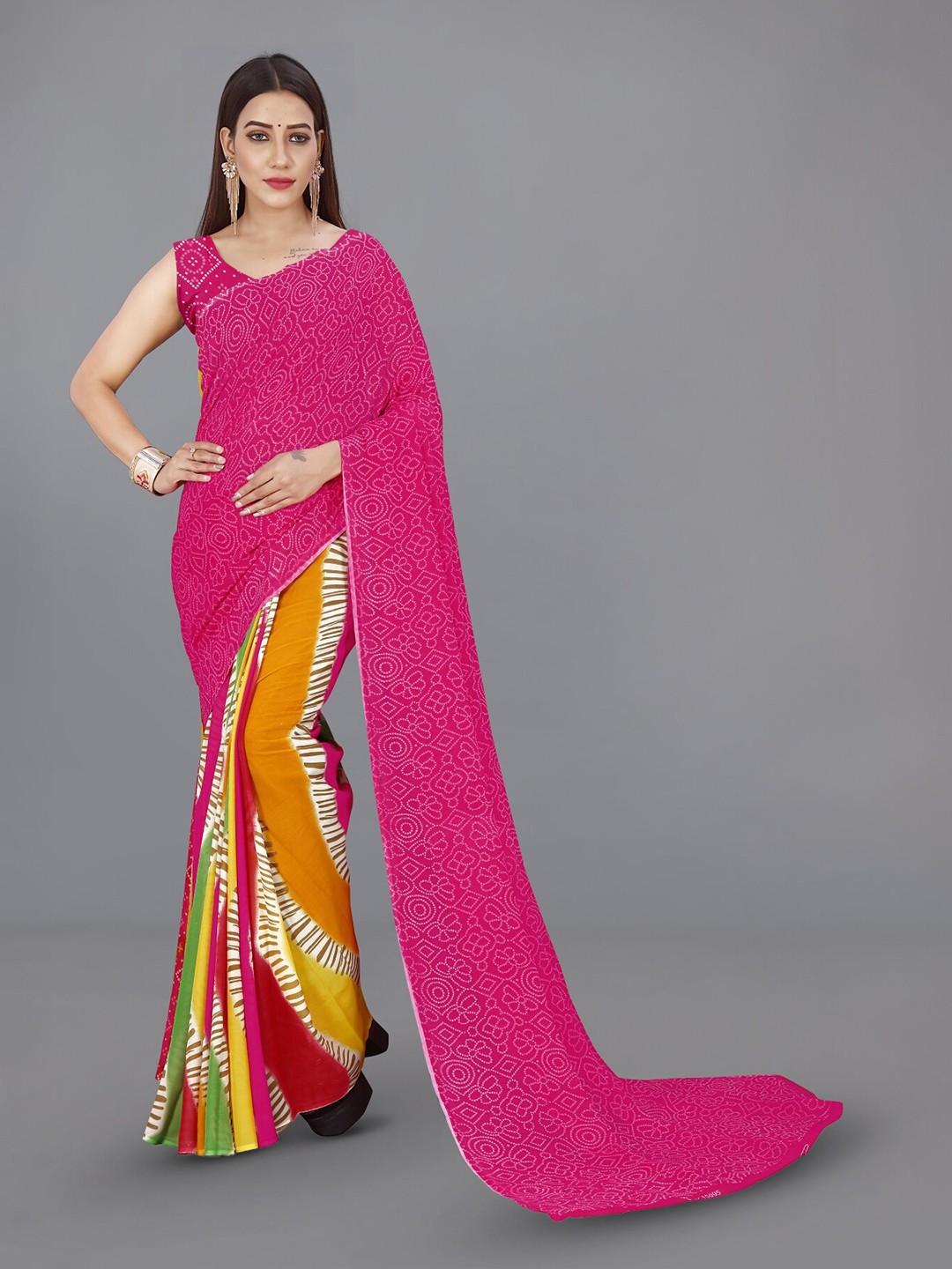 

ANAND SAREES Bandhani Printed Saree, Pink