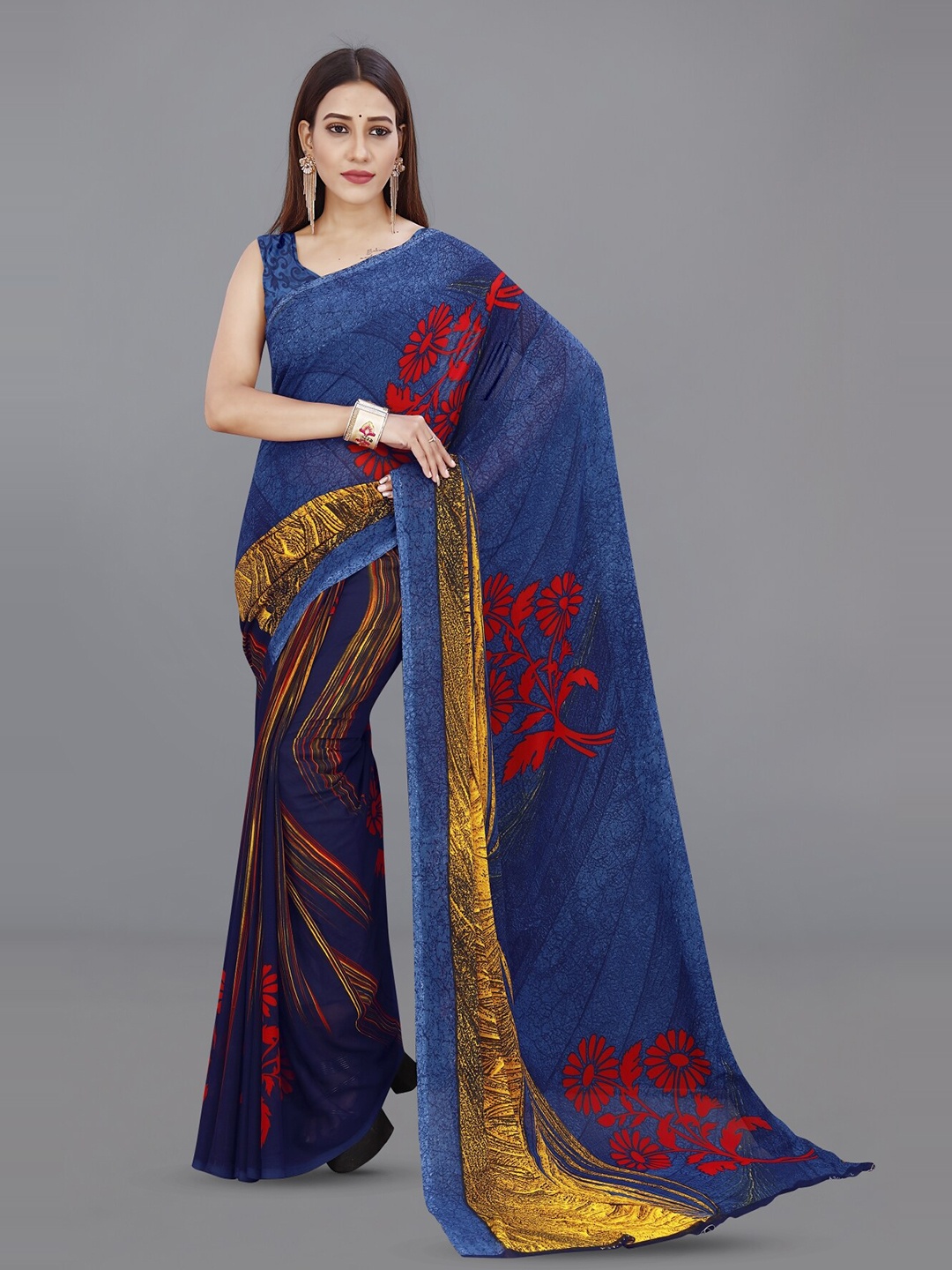 

ANAND SAREES Floral Printed Saree, Blue