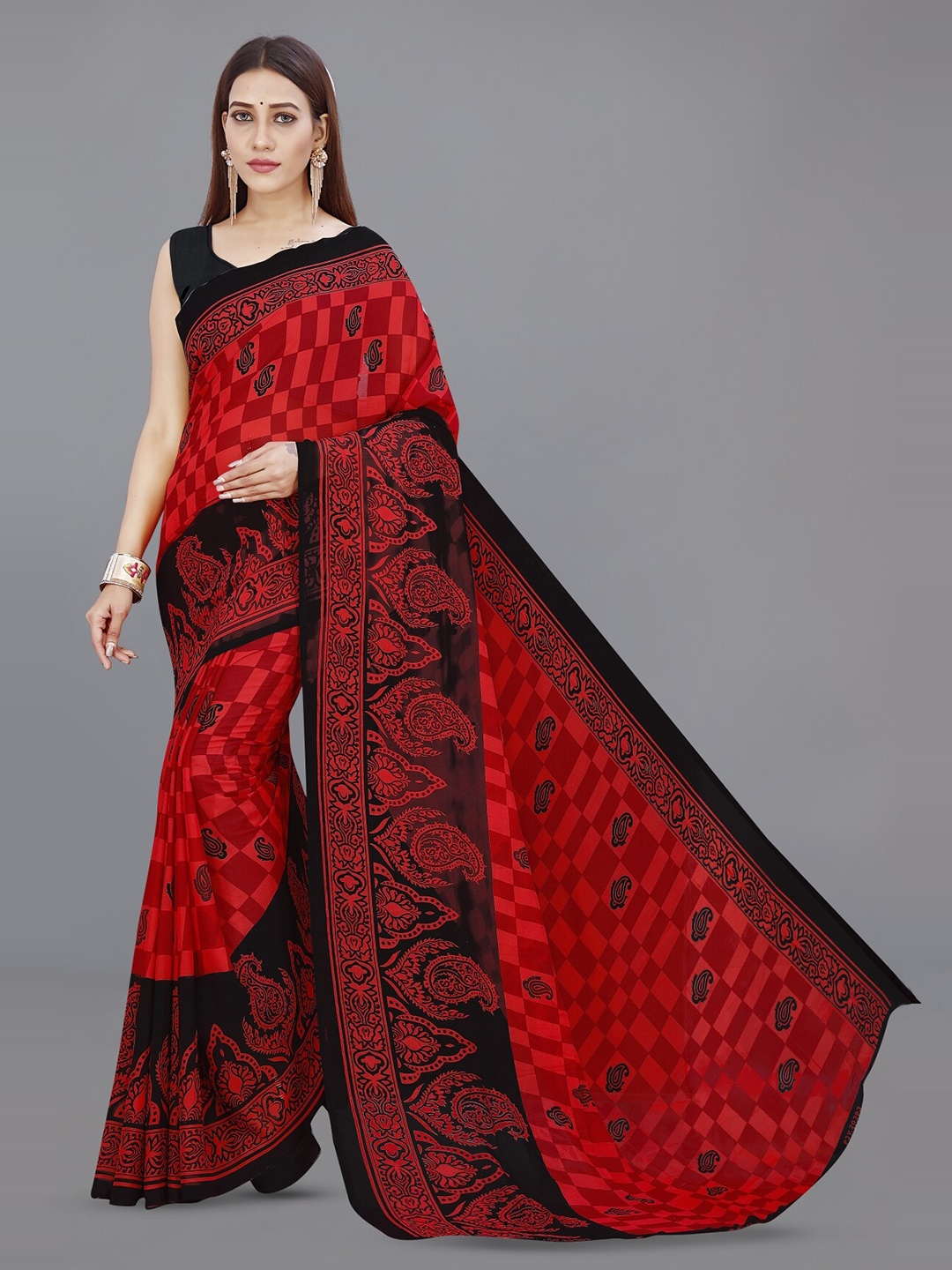 

ANAND SAREES Ethnic Motifs Printed Saree, Red