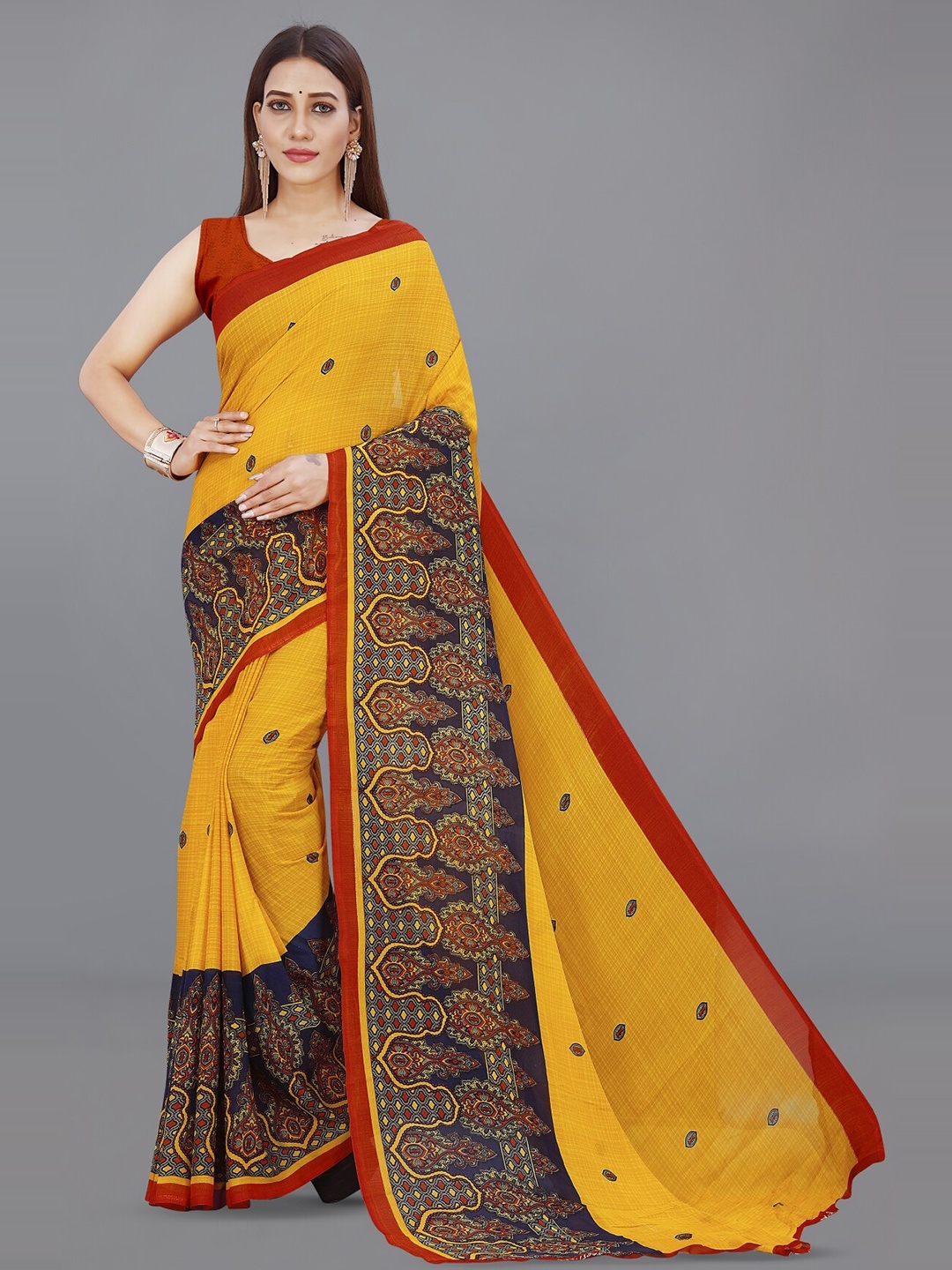 

ANAND SAREES Ethnic Motifs Printed Saree, Yellow