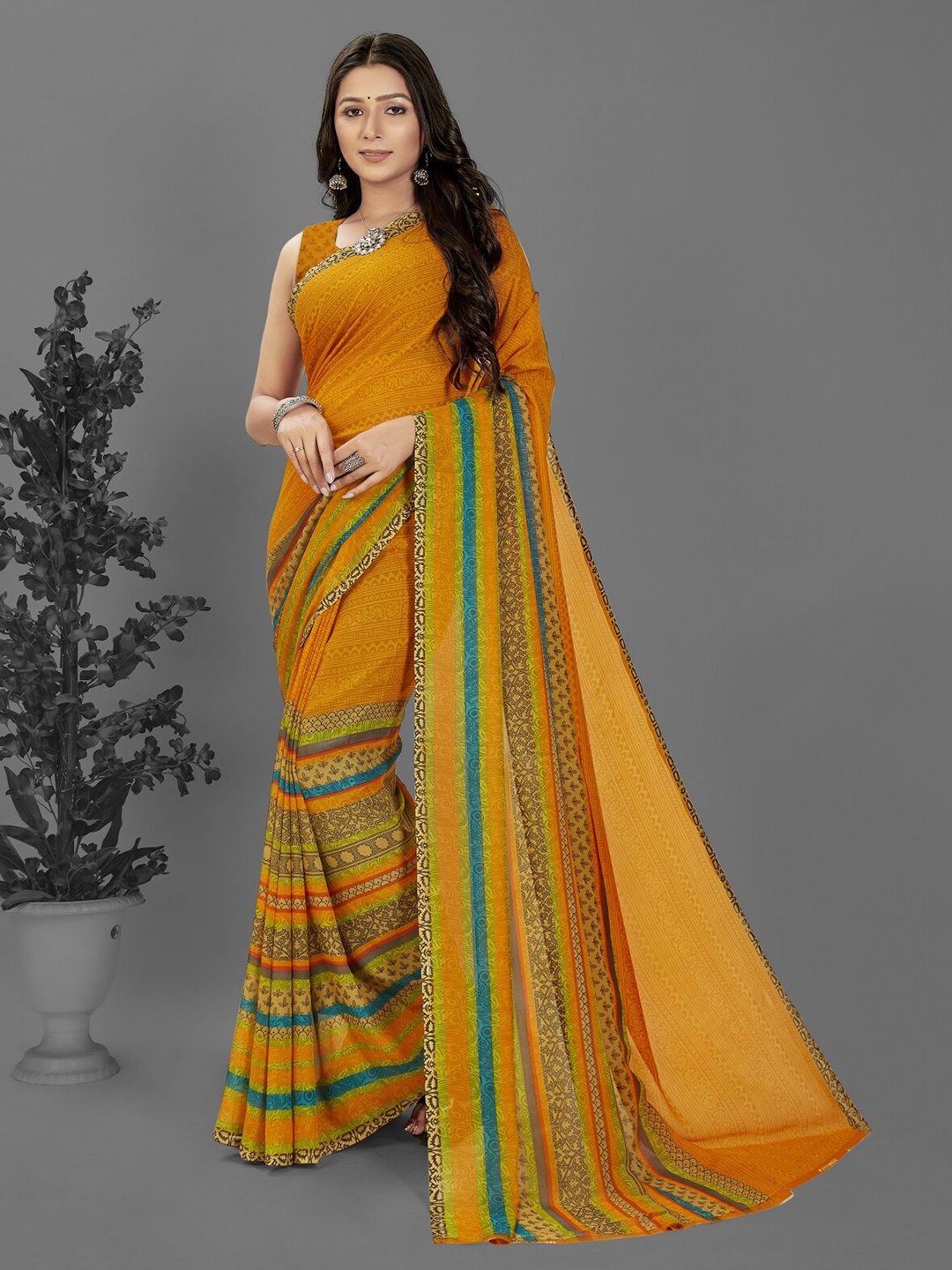 

Moda Rapido Ethnic Motifs Printed Saree, Yellow