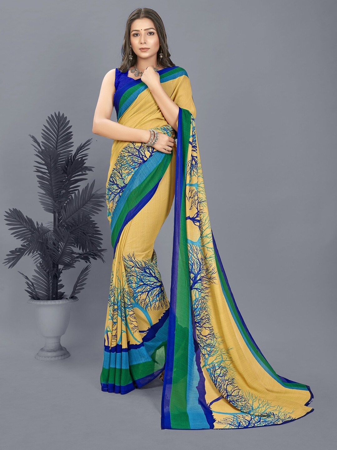 

Moda Rapido Printed Saree With Blouse Piece, Green