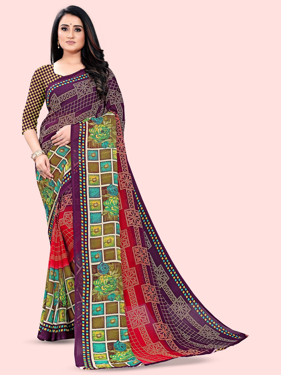 

ANAND SAREES Ethnic Motifs Saree, Purple