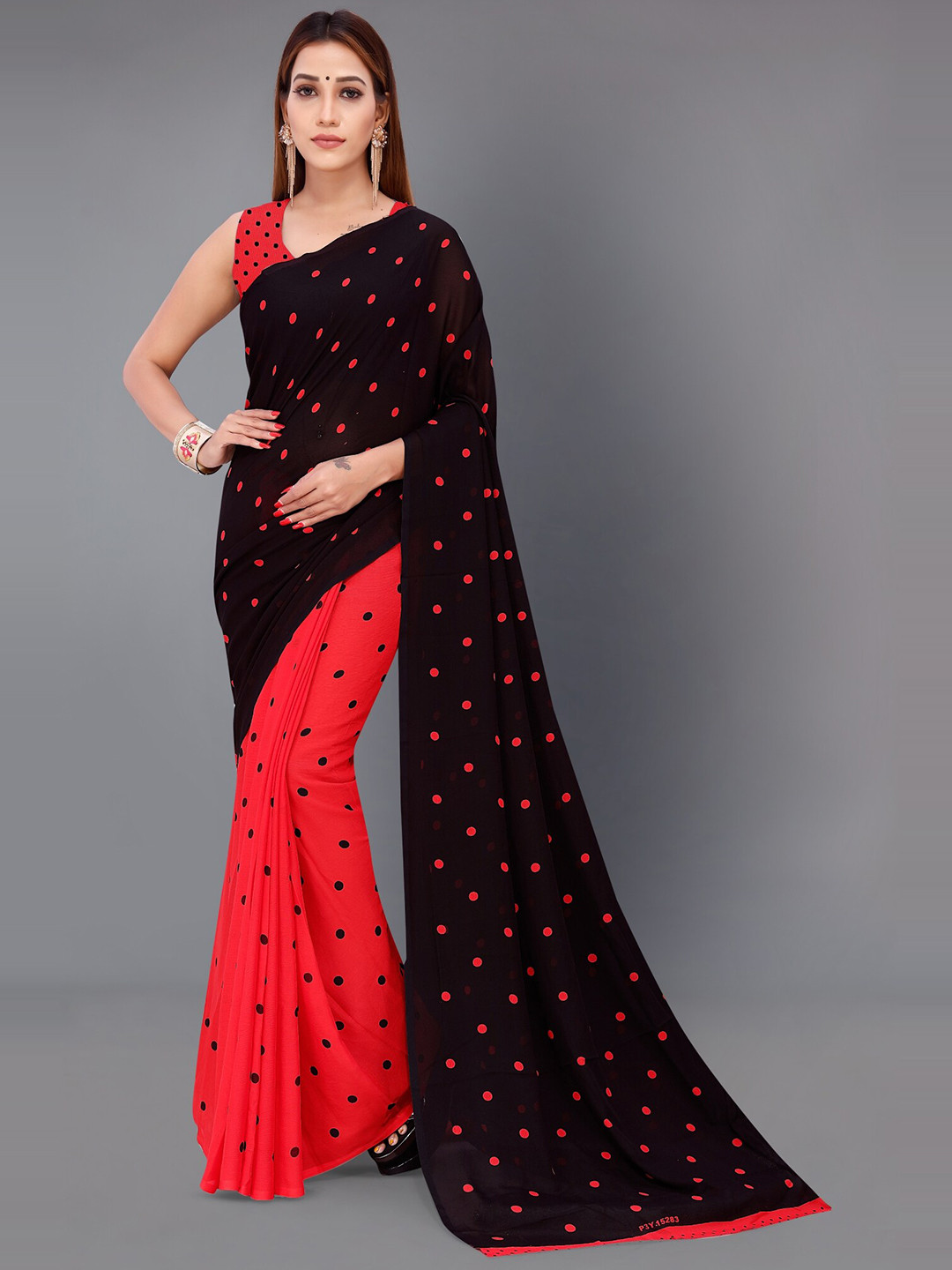 

Moda Rapido Polka Dot Saree, Black