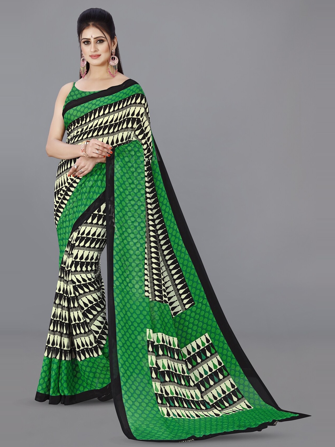 

ANAND SAREES Abstract Printed Saree, Green