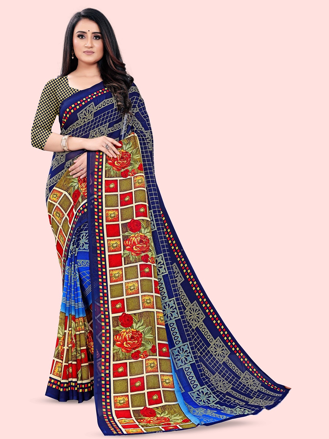 

ANAND SAREES Ethnic Motifs Saree, Blue