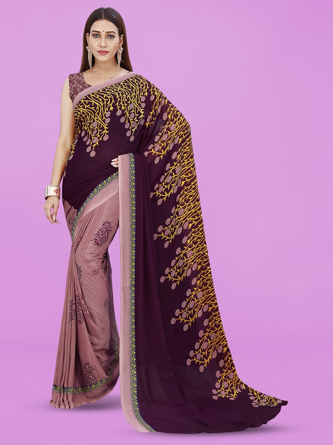 

Moda Rapido Ethnic Motif Printed Georgette Saree, Brown