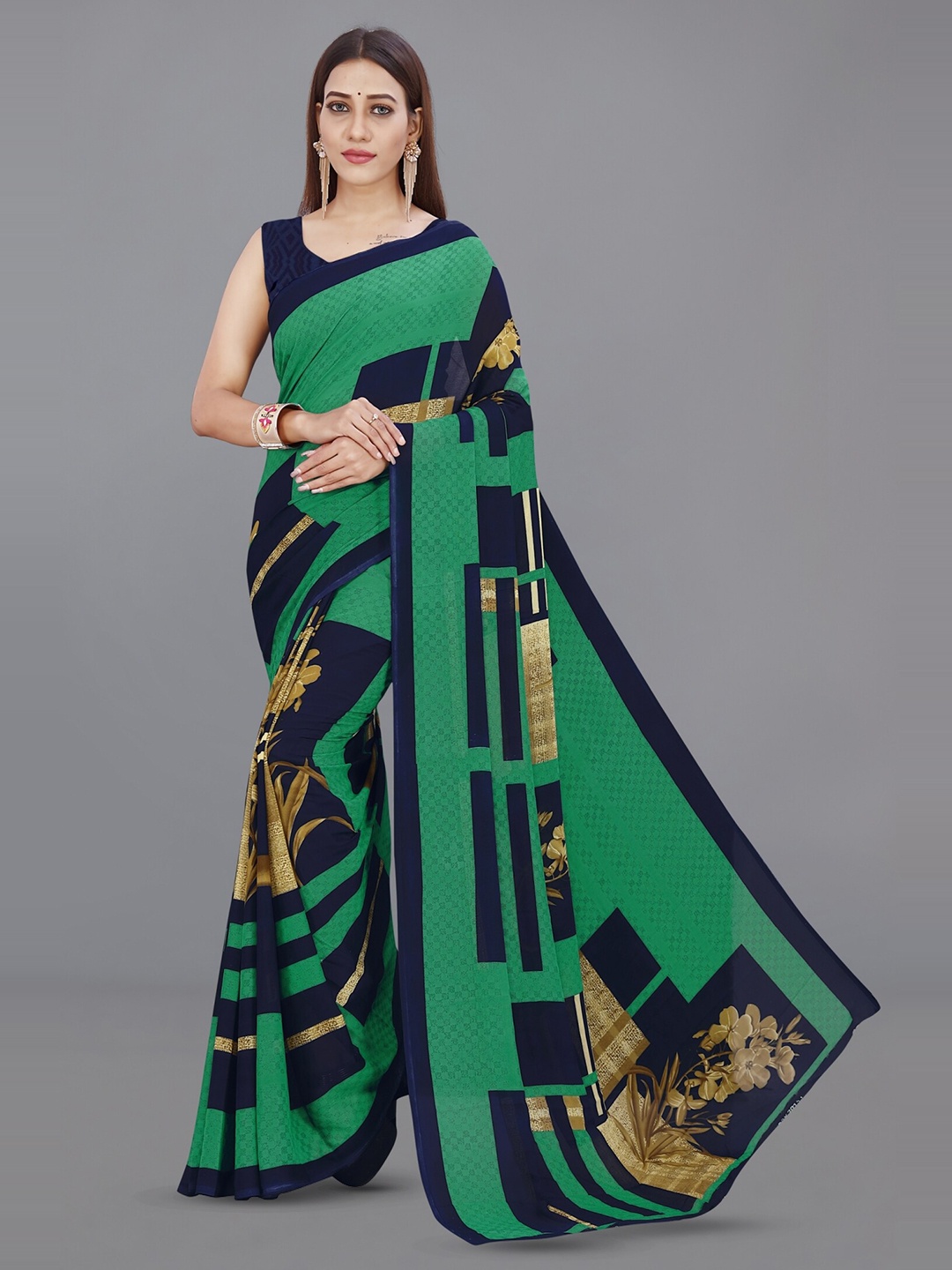 

ANAND SAREES Floral Printed Saree, Green