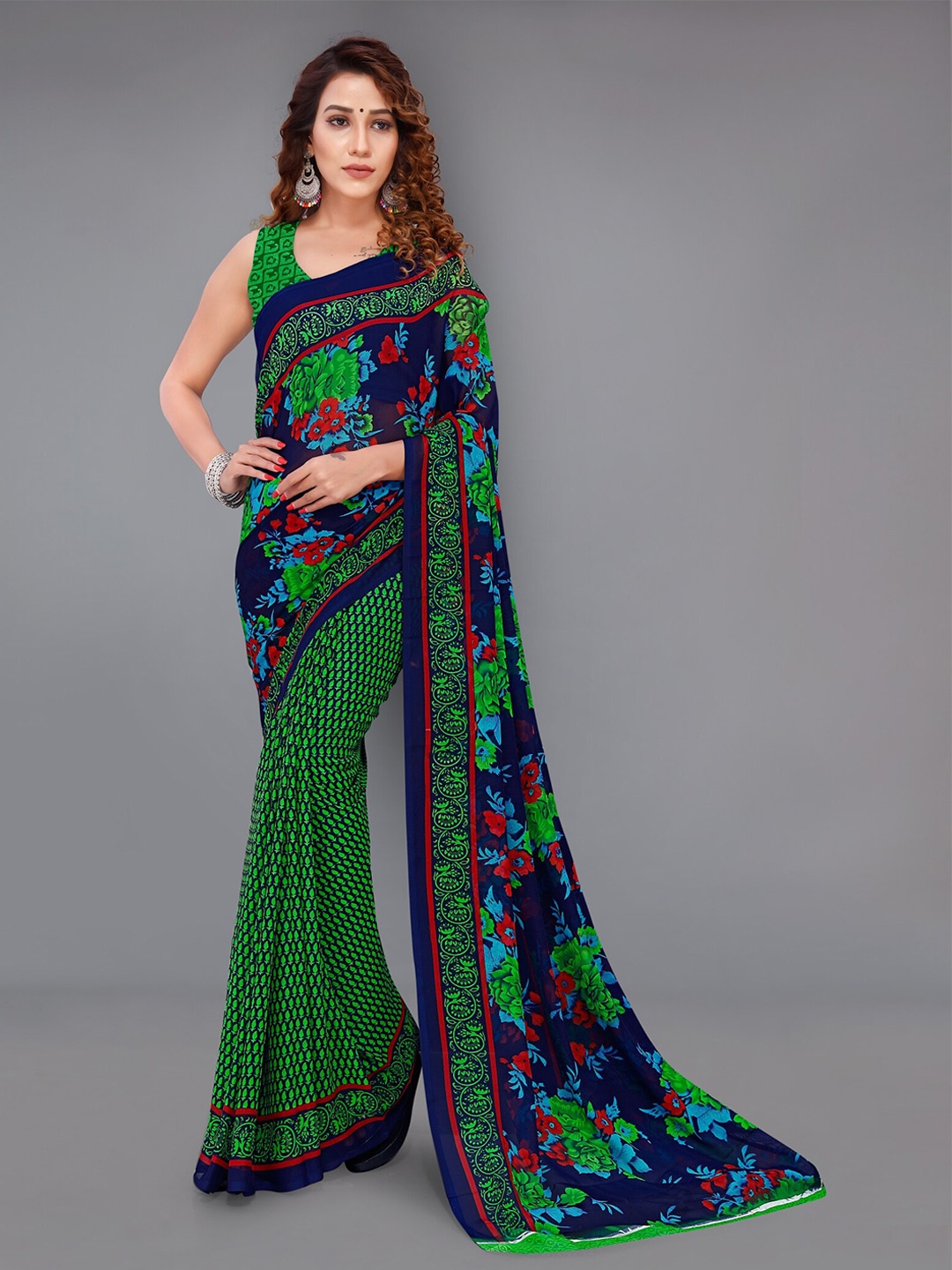 

Moda Rapido Floral Printed Saree, Green