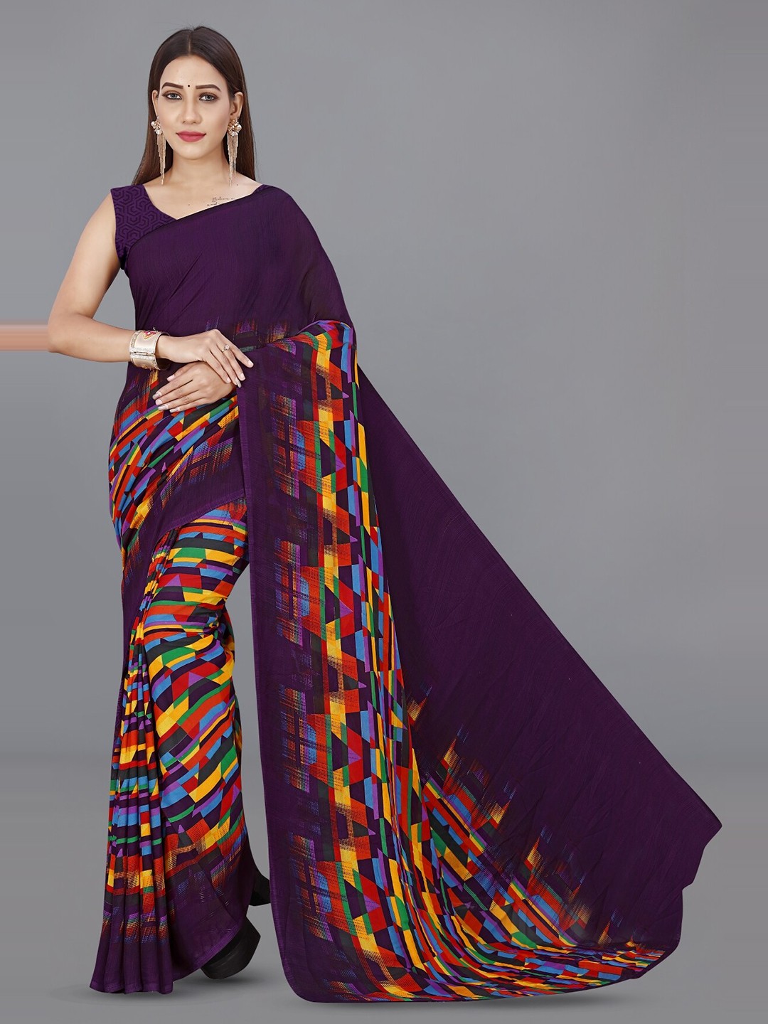 

ANAND SAREES Geometric Printed Saree, Purple