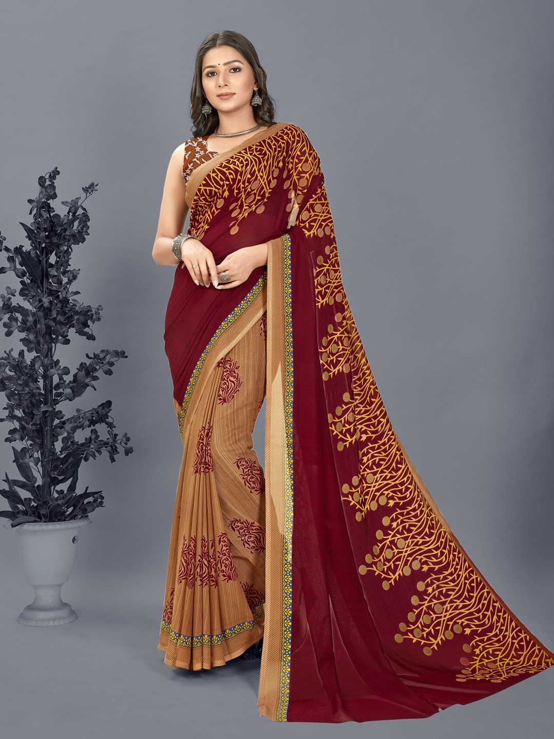

Moda Rapido Ethnic Motifs Printed Saree, Brown