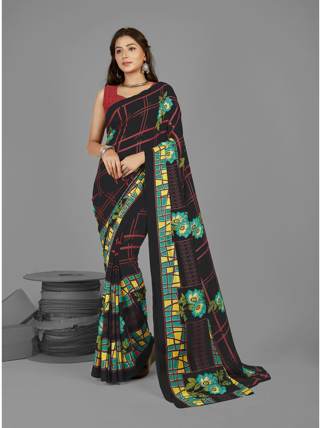 

ANAND SAREES Geometric Printed Saree, Black