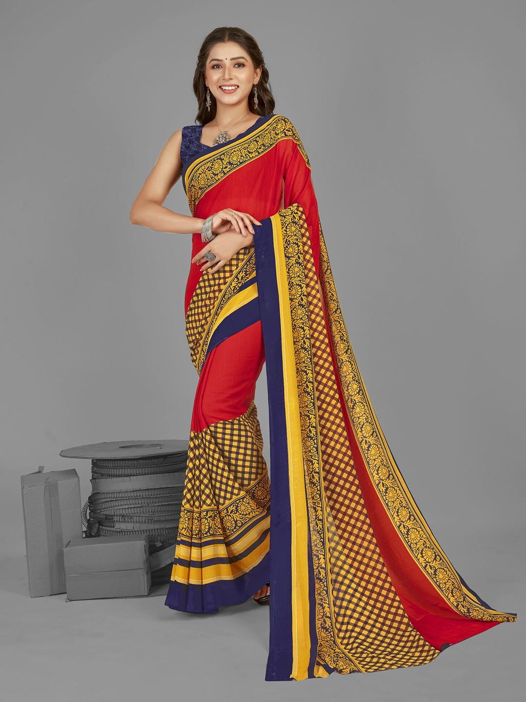 

ANAND SAREES Geometric Printed Saree, Red