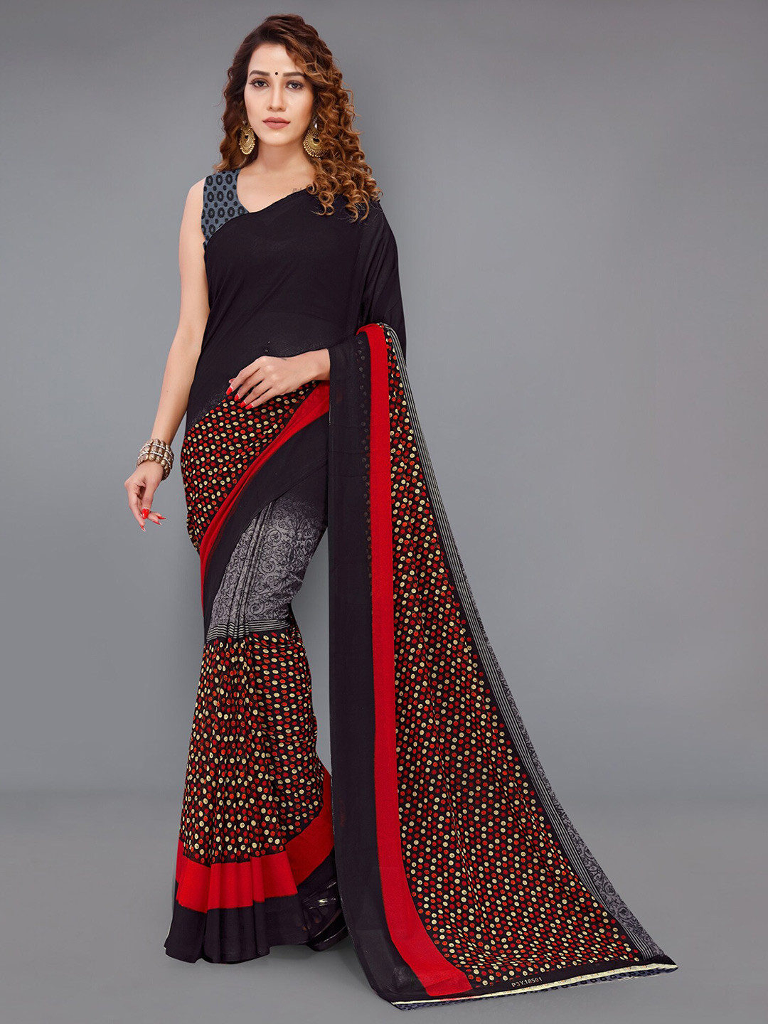 

Moda Rapido Georgette Printed Saree, Black