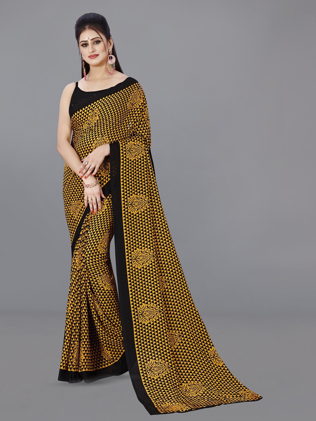 

ANAND SAREES Geometric Printed Saree, Yellow