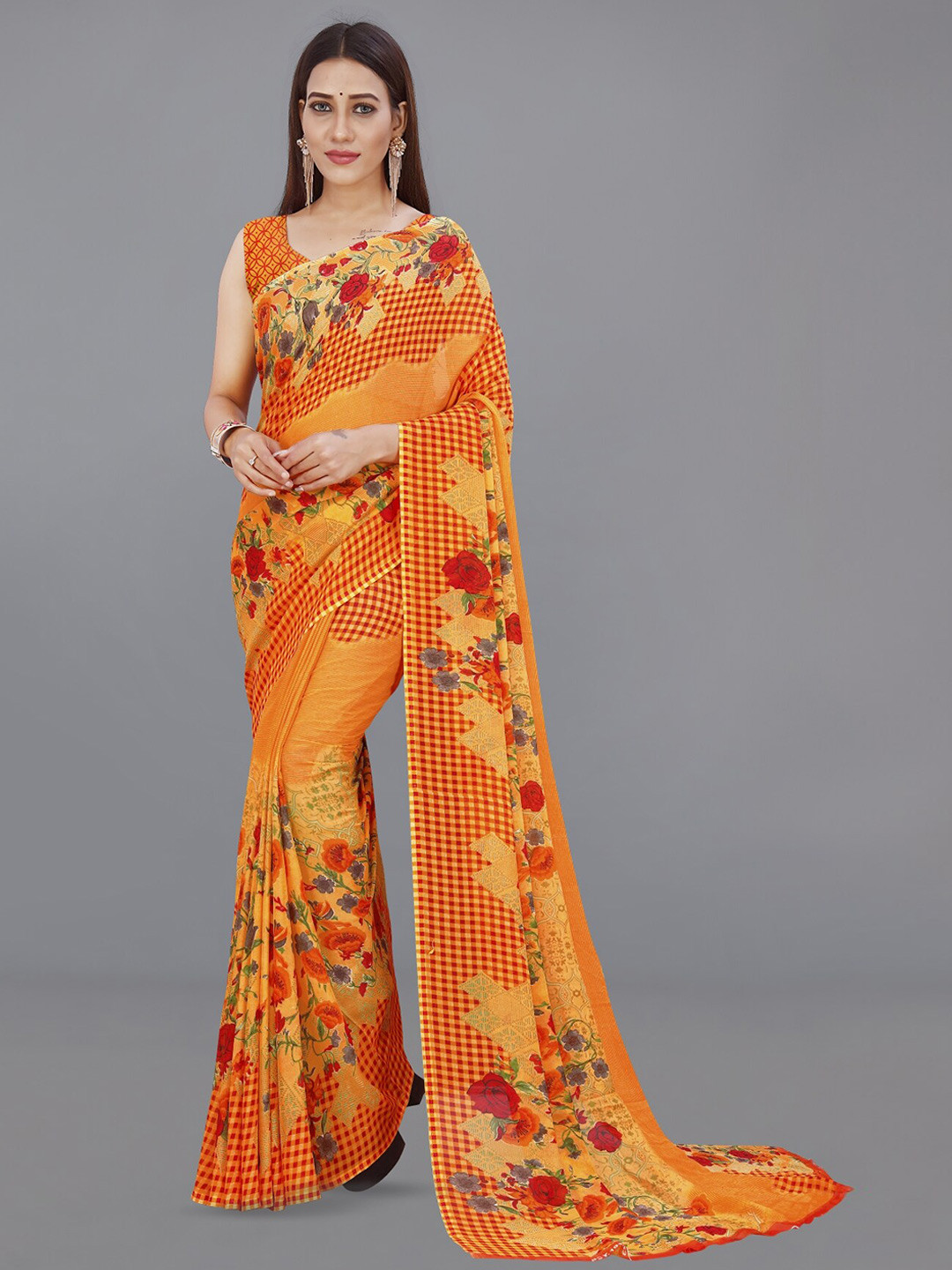 

ANAND SAREES Floral Printed Saree, Orange