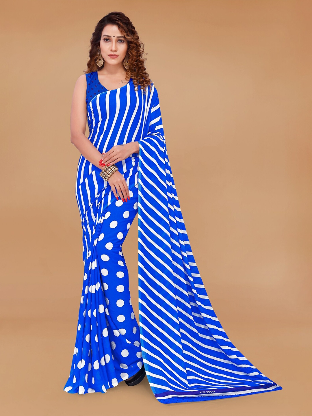 

Moda Rapido Striped Printed Saree, Blue