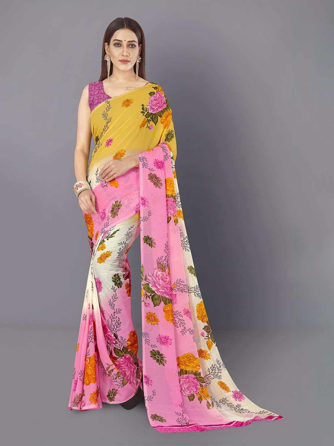 

Moda Rapido Floral Printed Saree, White