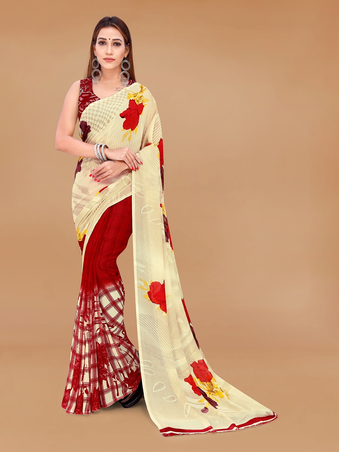 

Moda Rapido Floral Printed Saree, Red