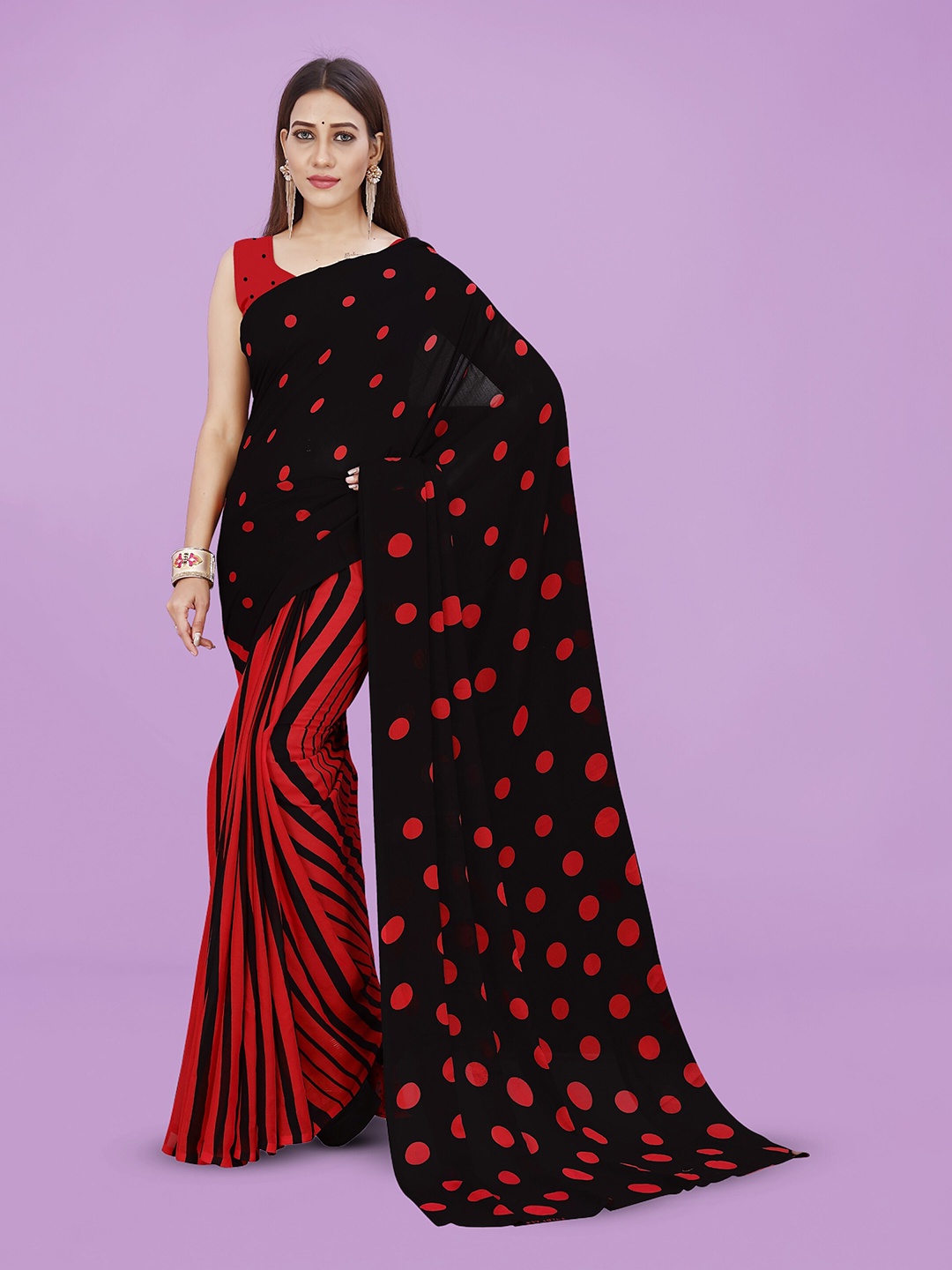 

Moda Rapido Geometric Printed Half and Half Saree, Black
