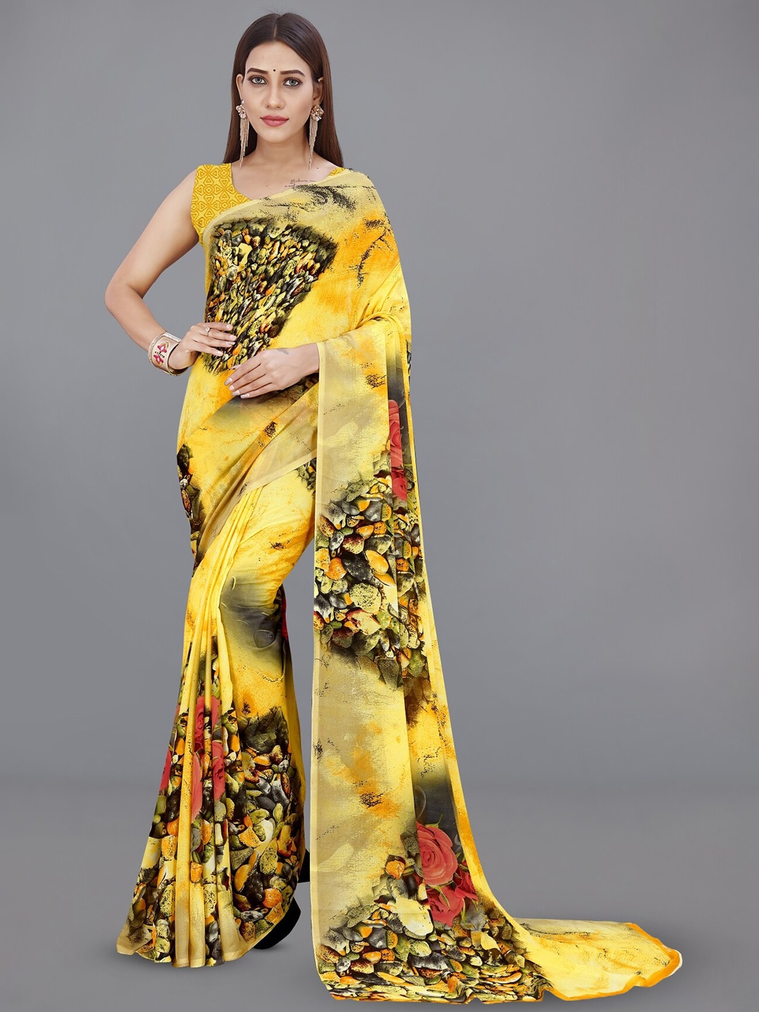 

ANAND SAREES Abstract Printed Saree, Yellow