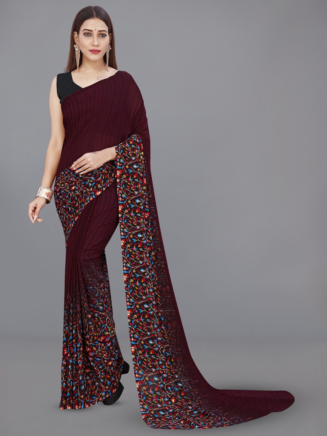 

ANAND SAREES Floral Printed Saree, Maroon