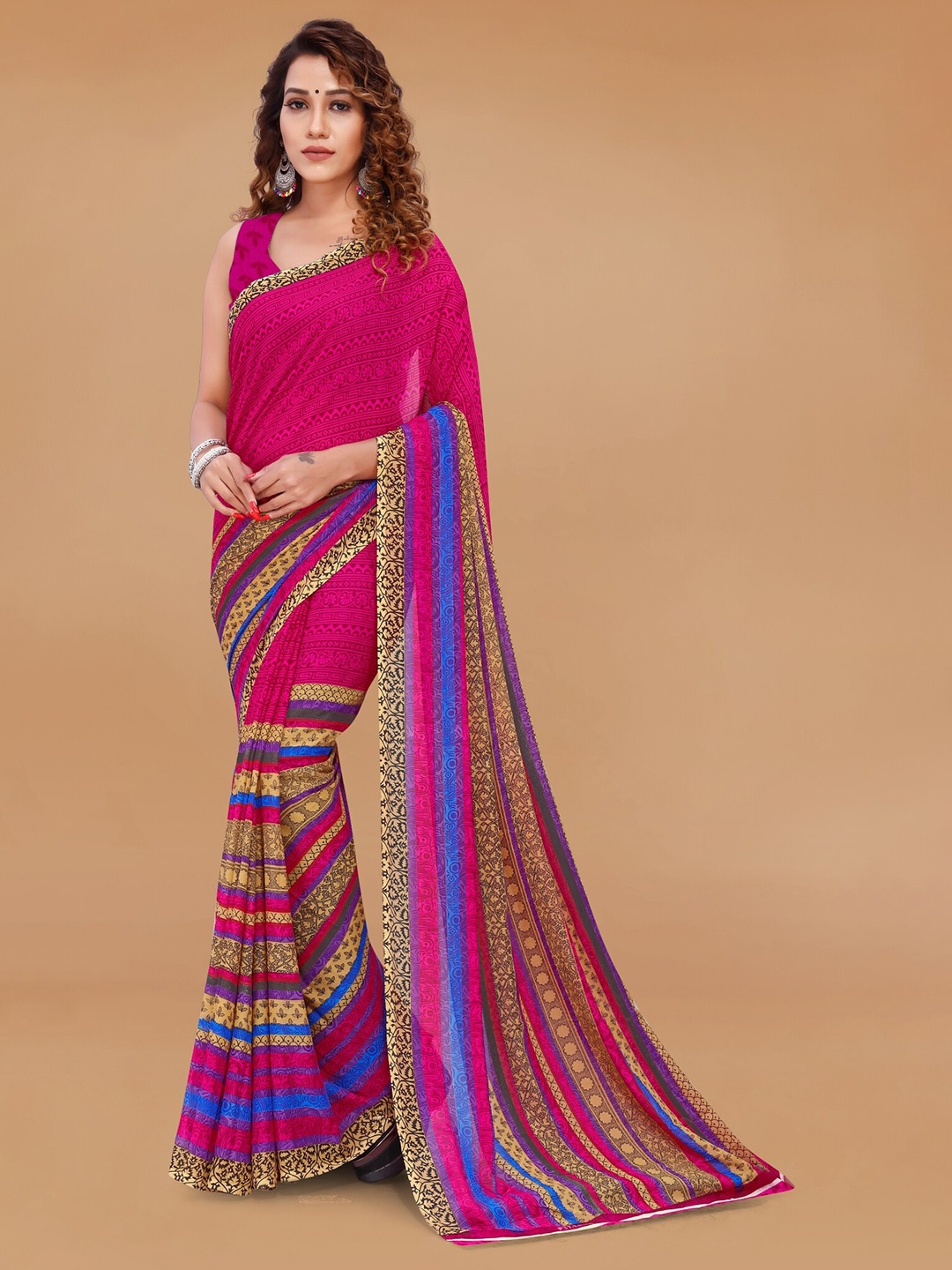 

Moda Rapido Ethnic Motifs Saree, Pink