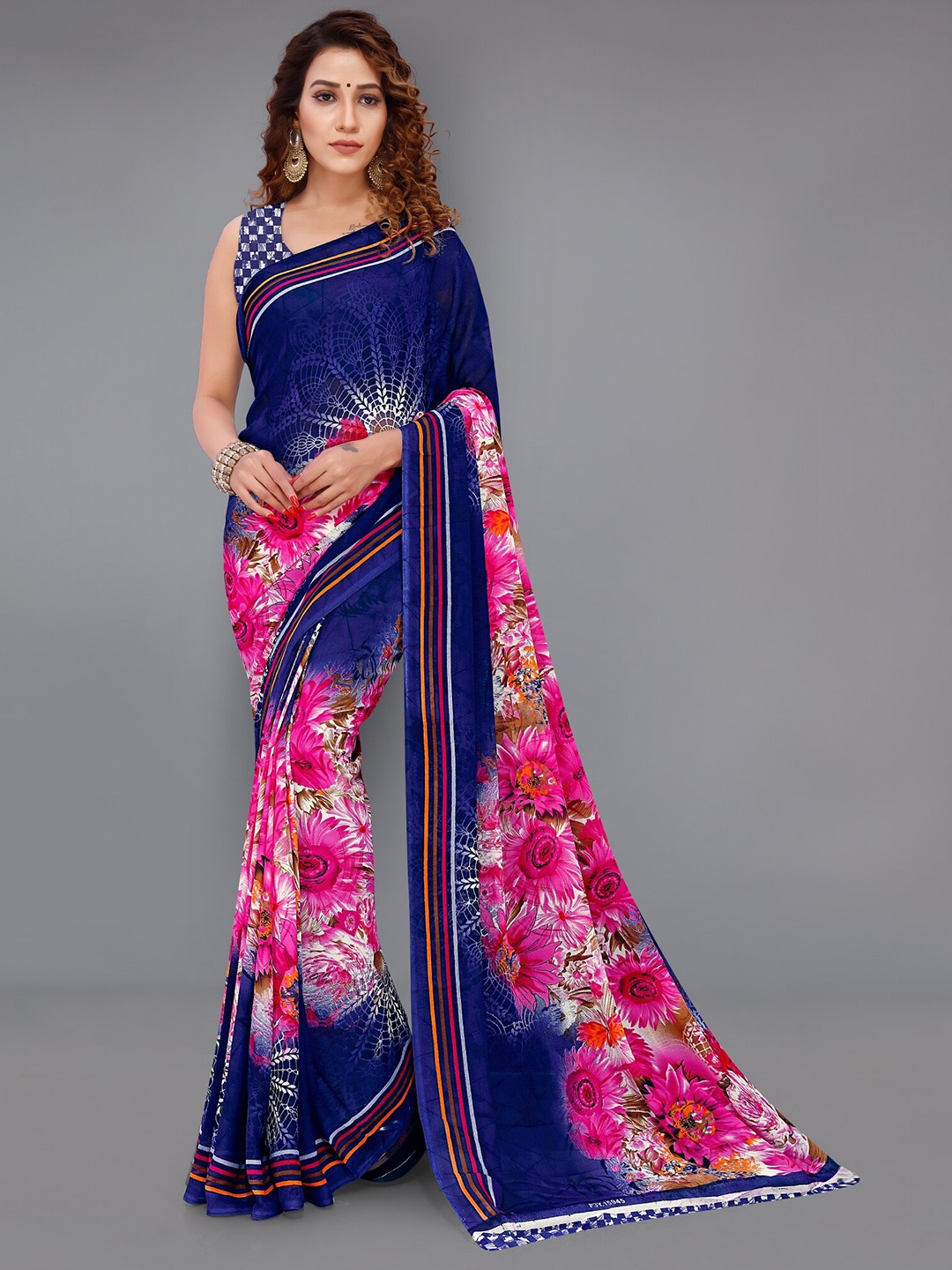 

Moda Rapido Floral Printed Georgette Saree, Blue