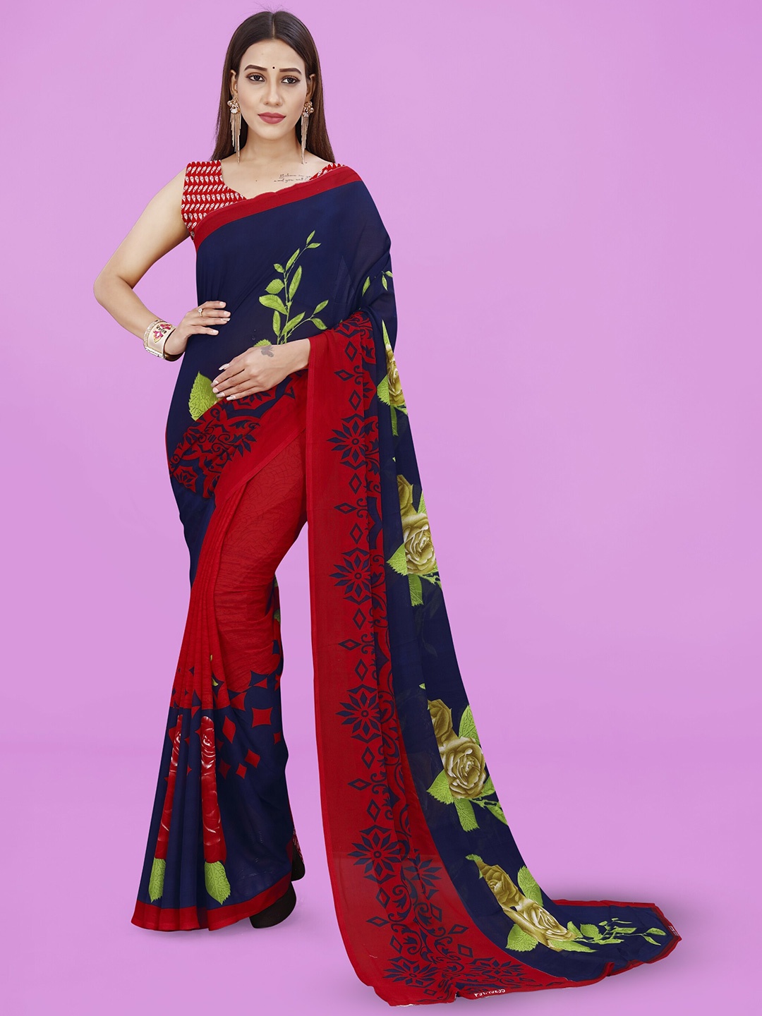 

Moda Rapido Floral Printed Saree, Blue