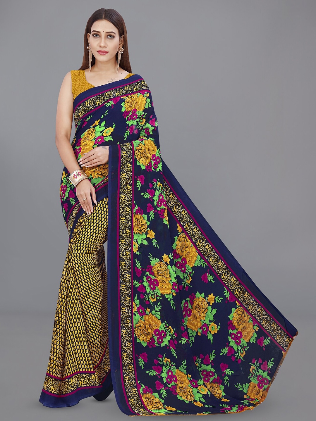

Moda Rapido Floral Printed Saree, Blue