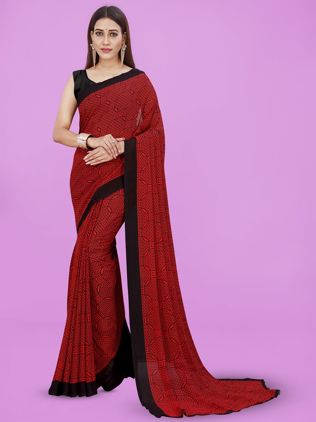 

ANAND SAREES Geometric Printed Saree, Red