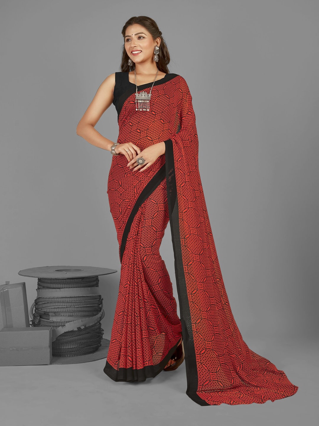 

ANAND SAREES Poly Georgette Saree, Red