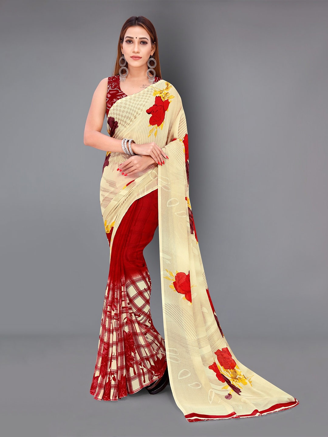 

Moda Rapido Floral Printed Saree, Red