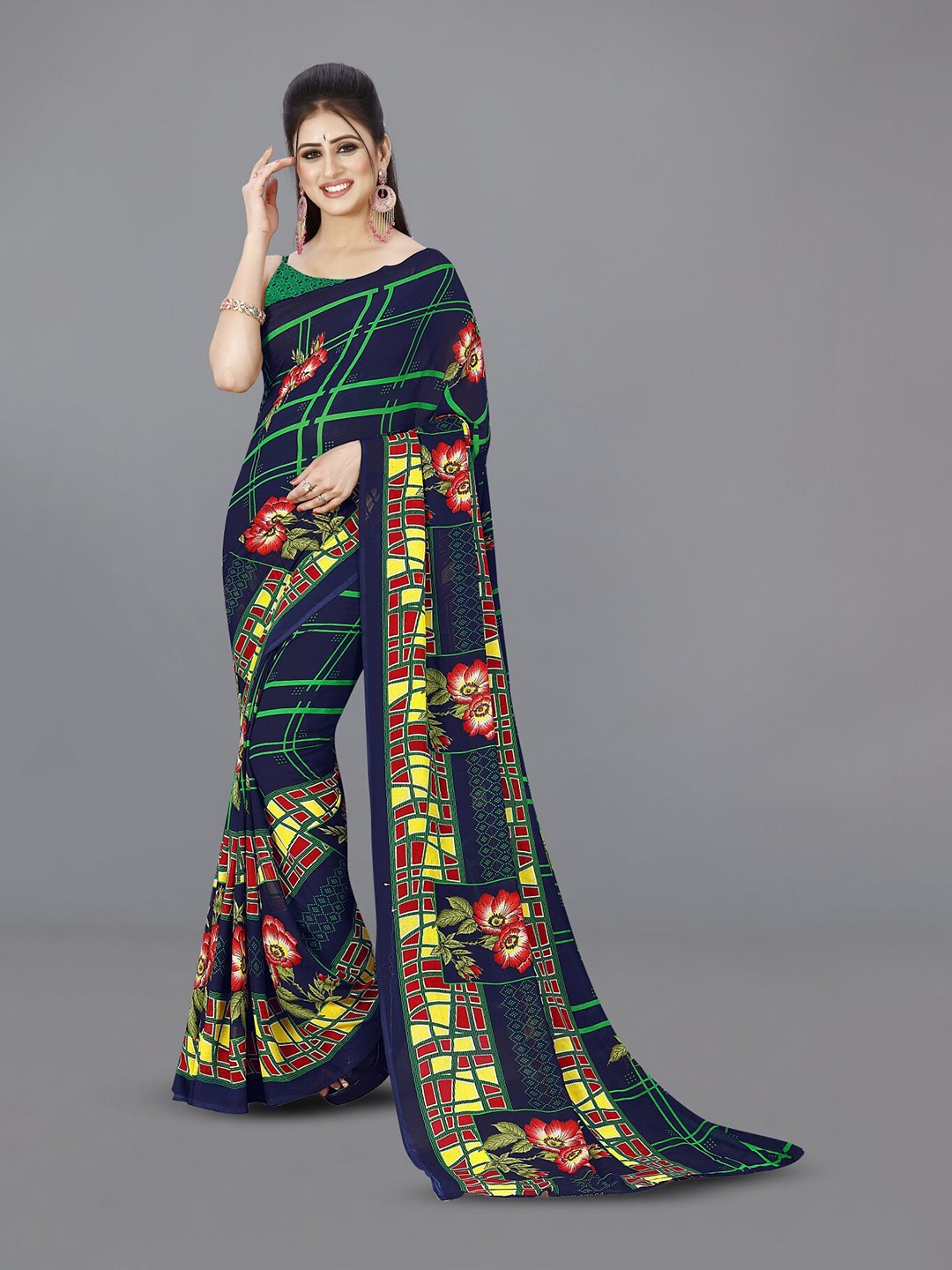 

ANAND SAREES Floral Printed Saree, Black