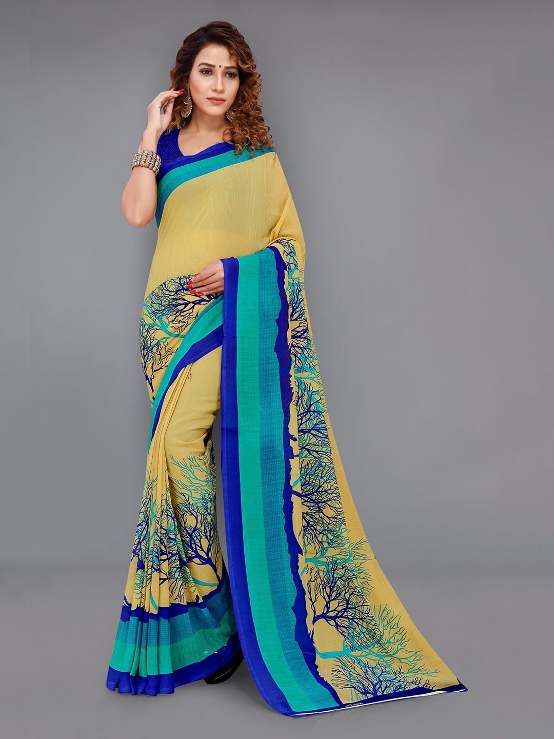 

Moda Rapido Floral Printed Saree, Blue