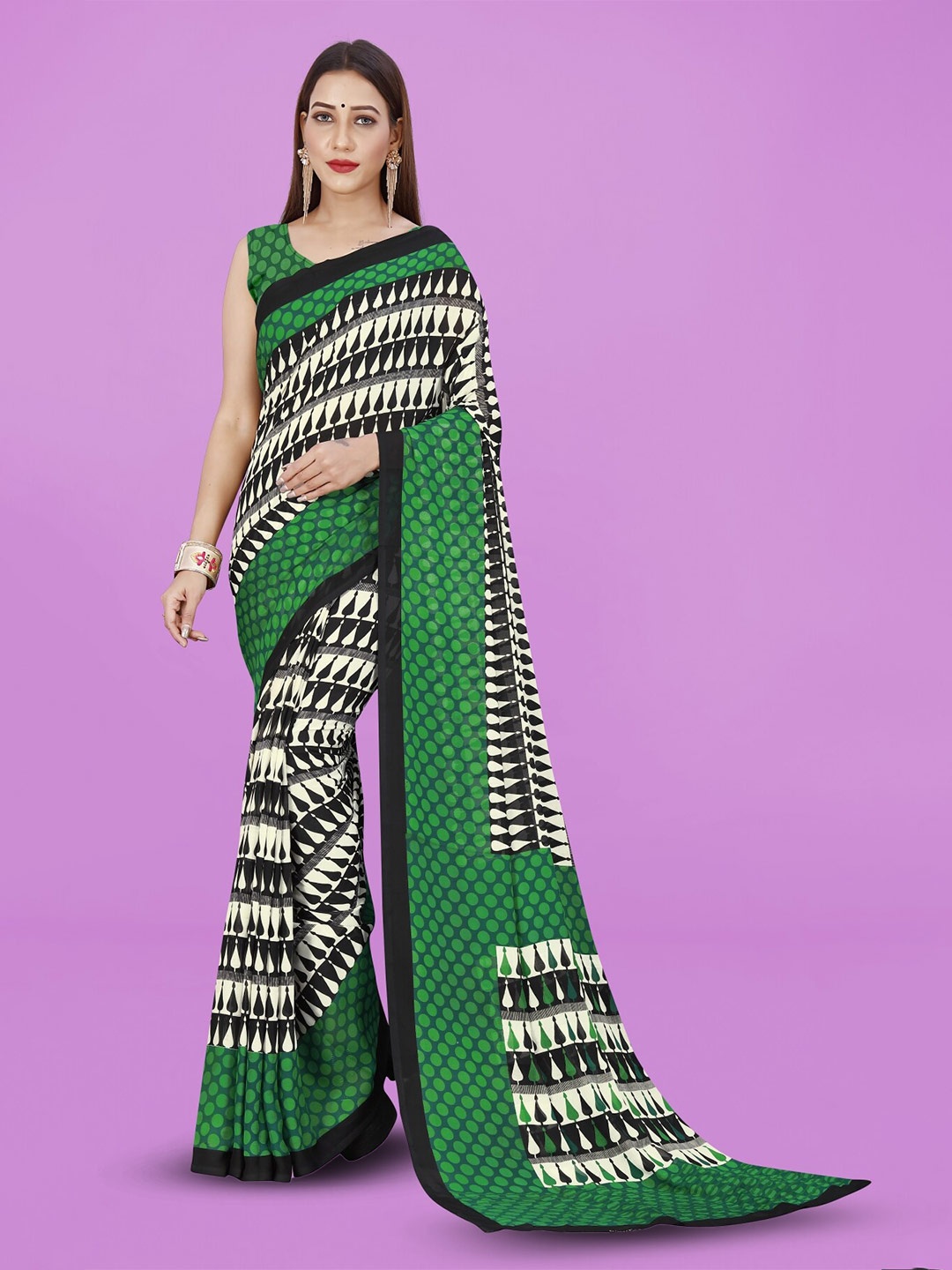 

ANAND SAREES Paisley Printed Georgette Saree, Green