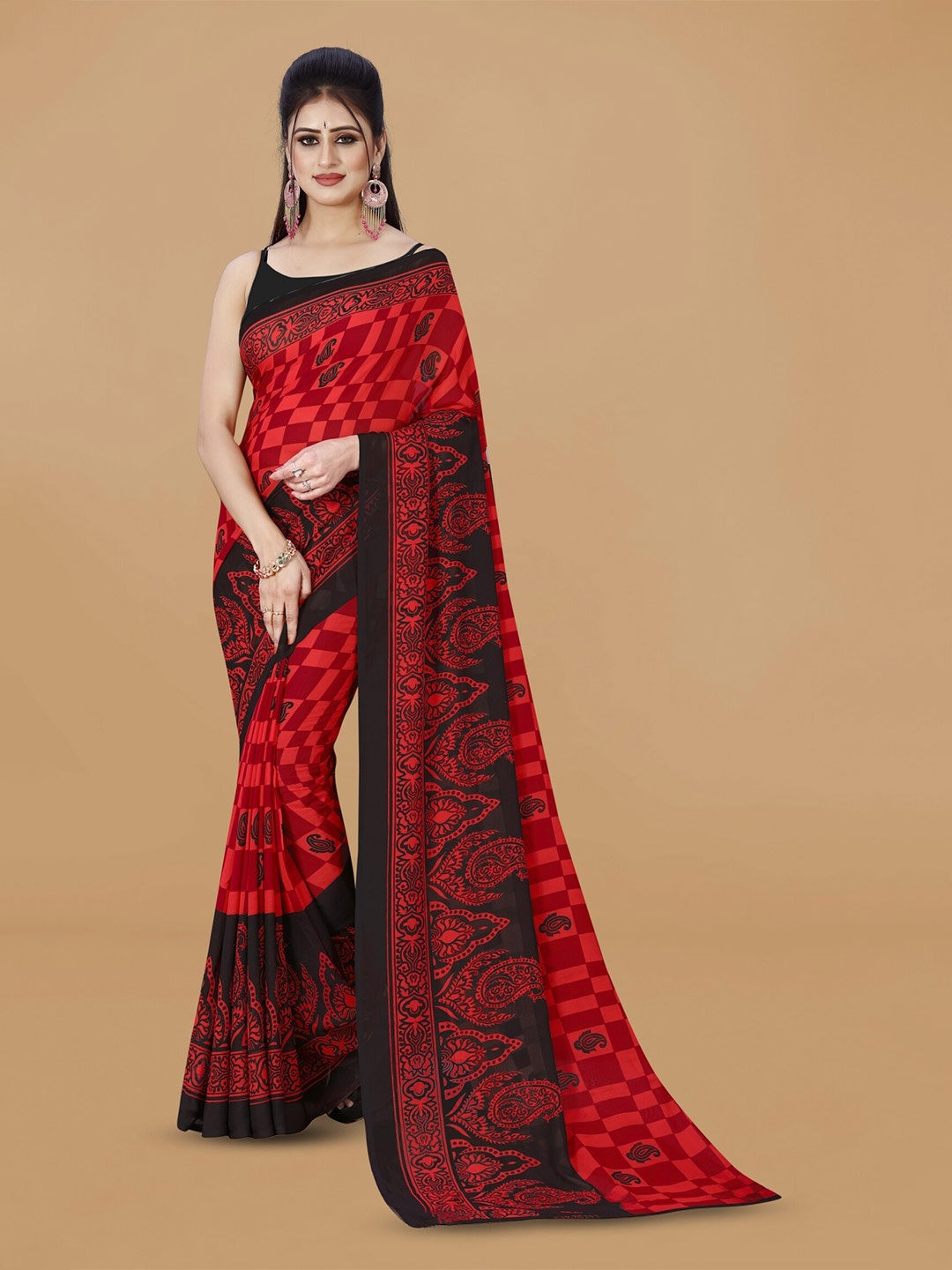 

ANAND SAREES Ethnic Motifs Printed Georgette Saree, Black