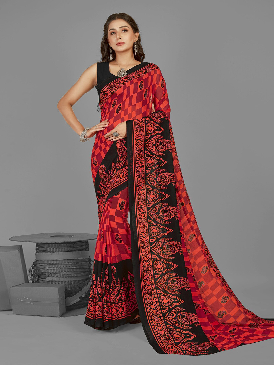 

ANAND SAREES Ethnic Motifs Printed Saree, Red