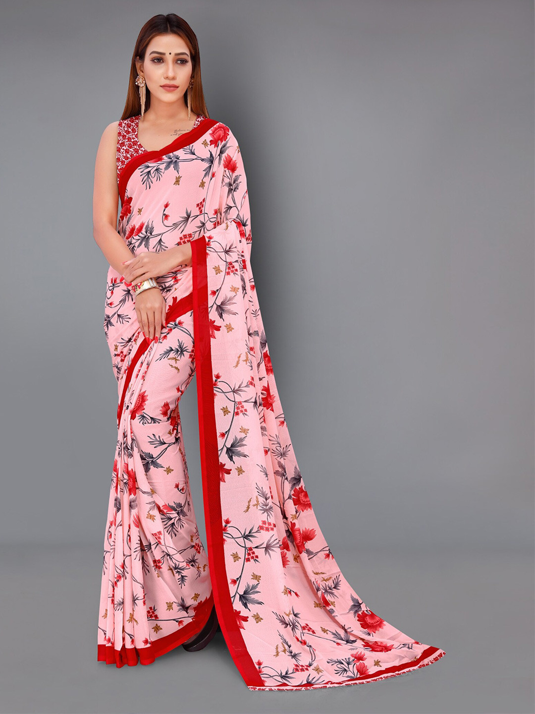 

Moda Rapido Floral Printed Georgette Saree, Pink