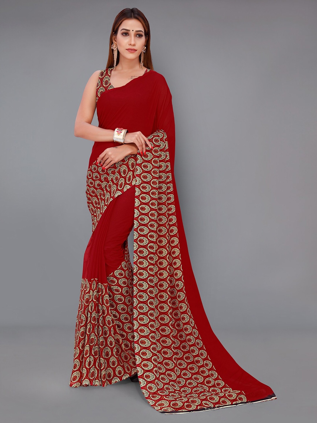

Moda Rapido Geometric Printed Saree, Maroon