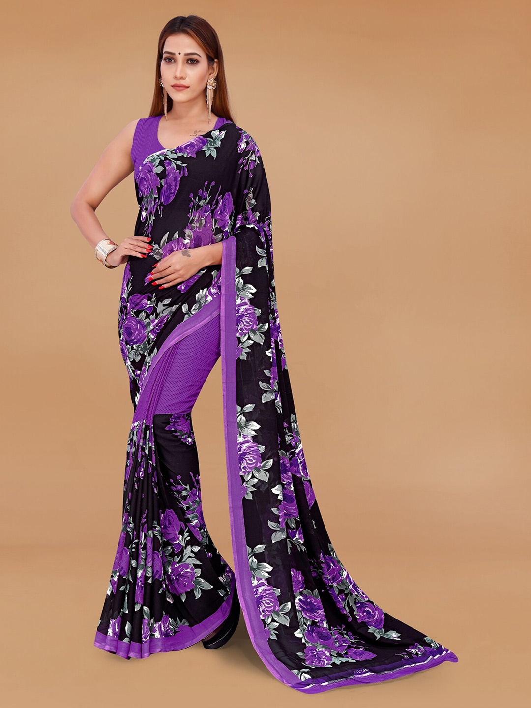 

Moda Rapido Floral Printed Georgette Saree, Purple