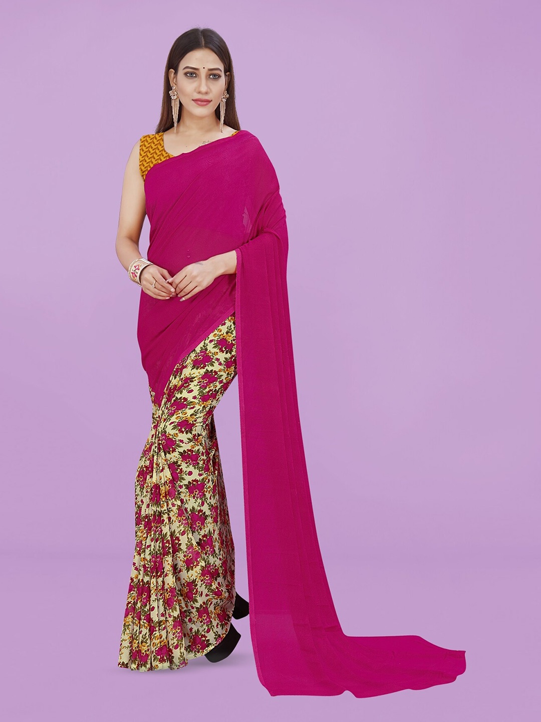 

ANAND SAREES Floral Printed Saree, Pink